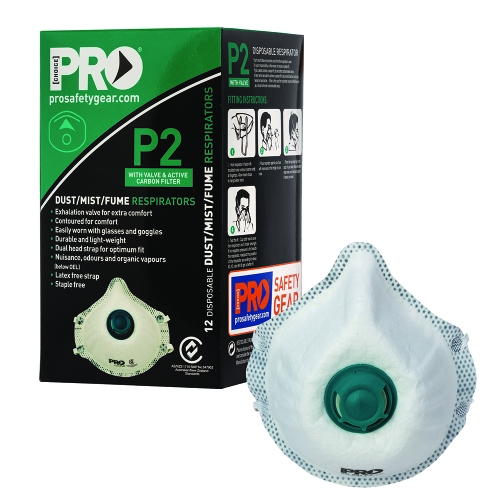 DUST MASK P2 WITH ACTIVE CARBON FILTER AND EXHALATION VALVE. AUST STANDARD